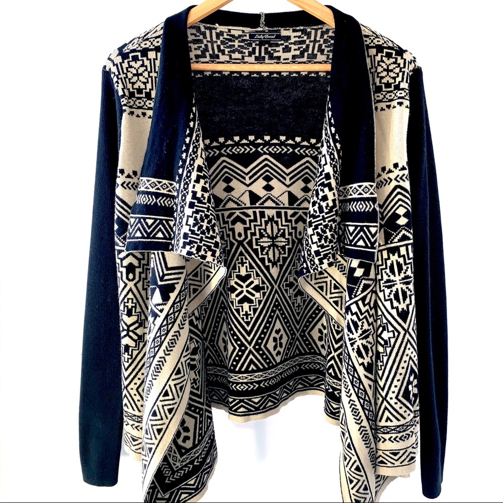 Lucky Brand Tribal Print Waterfall Cardigan Size L